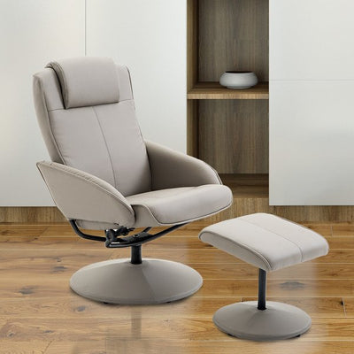 Adjustable Recliner Chair PU Leather Reclining Armchair With Footstool Grey