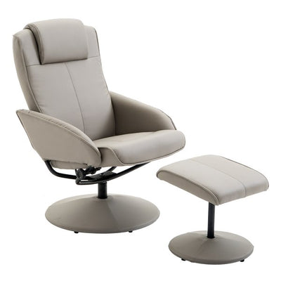 Adjustable Recliner Chair PU Leather Reclining Armchair With Footstool Grey