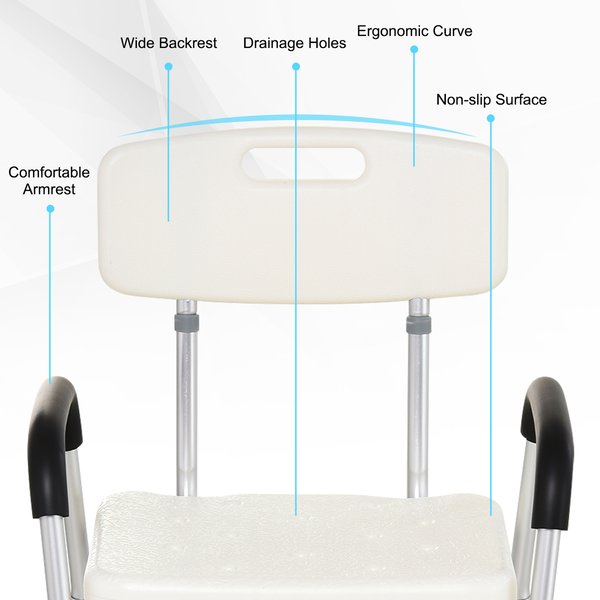 Adjustable Shower Bench With Back And Armrest