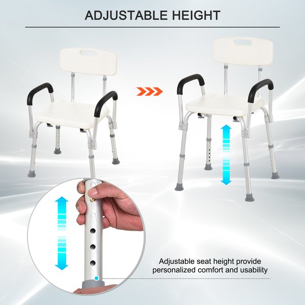 Adjustable Shower Bench With Back And Armrest