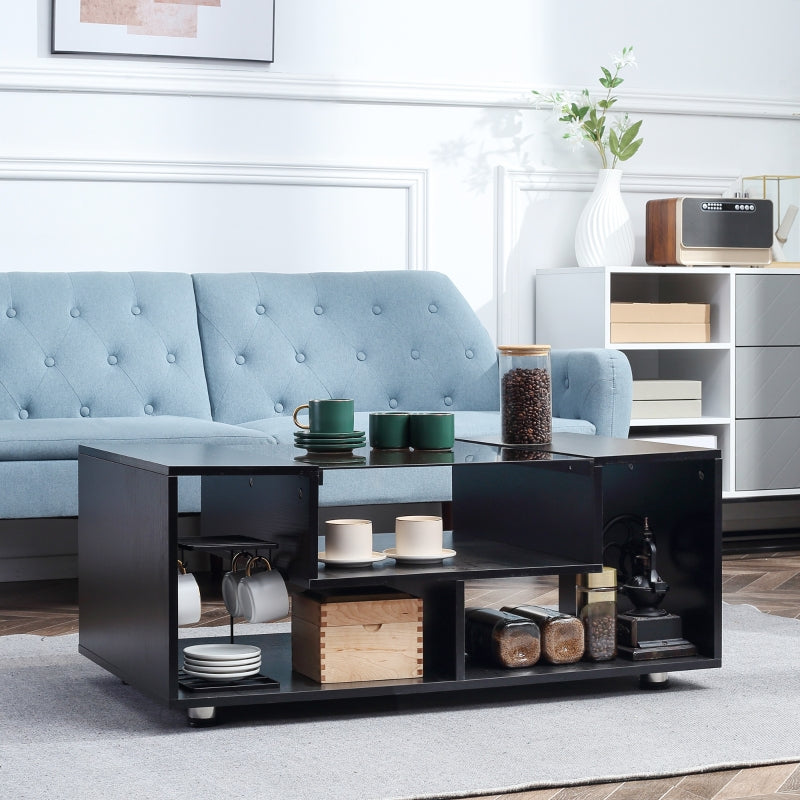 Modern Coffee Table With Tempered Glass Top, Black