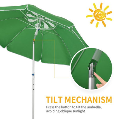 1.9 M Beach Umbrella W/ Adjustable Angle Pointed Design - Green