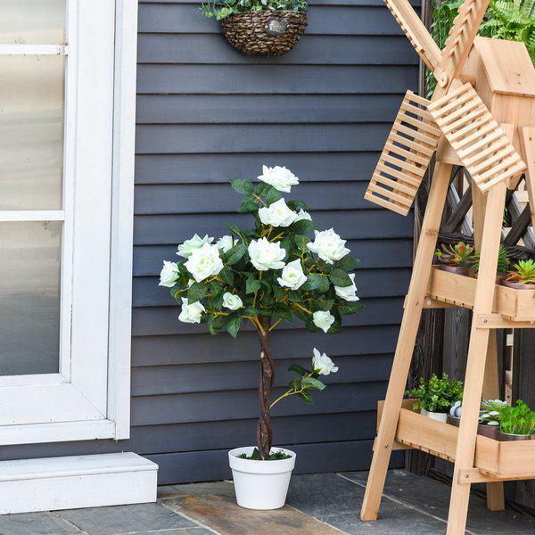 Artificial Camellia Plant Realistic Fake Tree Potted - Home Office 90cm White