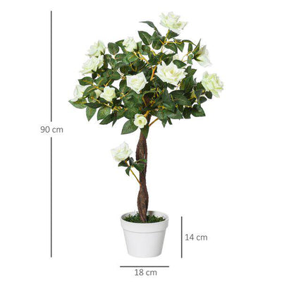 Artificial Camellia Plant Realistic Fake Tree Potted - Home Office 90cm White