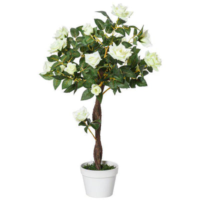 Artificial Camellia Plant Realistic Fake Tree Potted - Home Office 90cm White