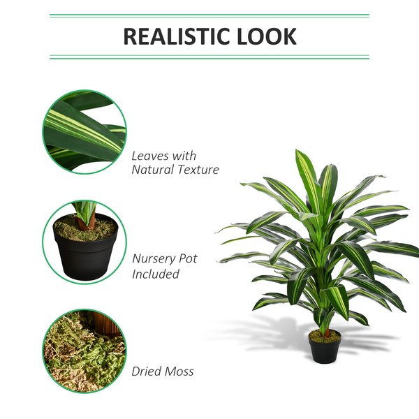 Artificial Dracaena Plant Realistic Fake Tree Potted Home Office Décor 110cm