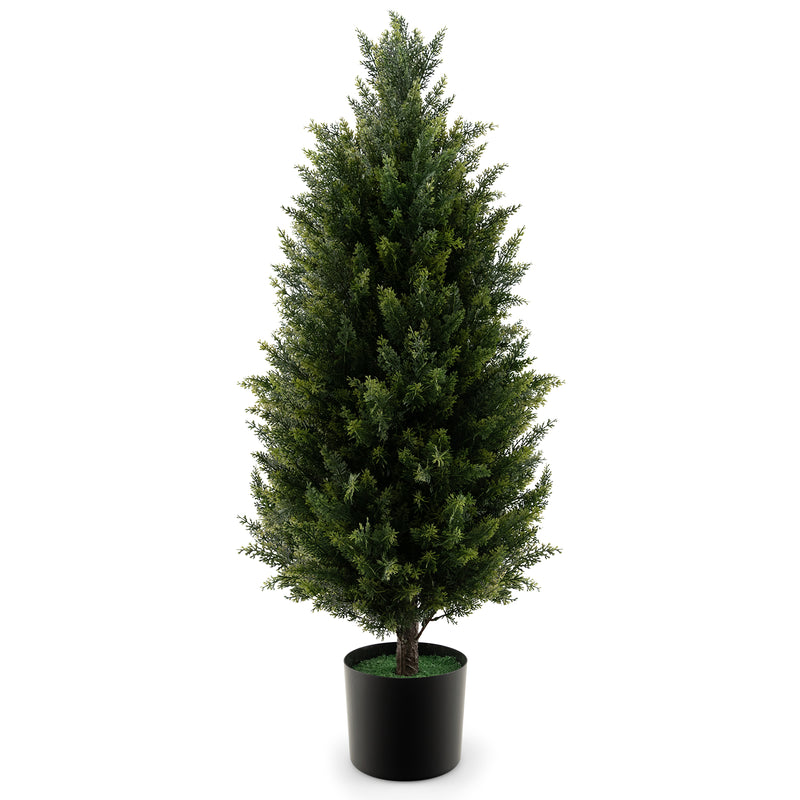 Árbol de cedro topiario artificial de 93 cm con maceta de cemento y plástico