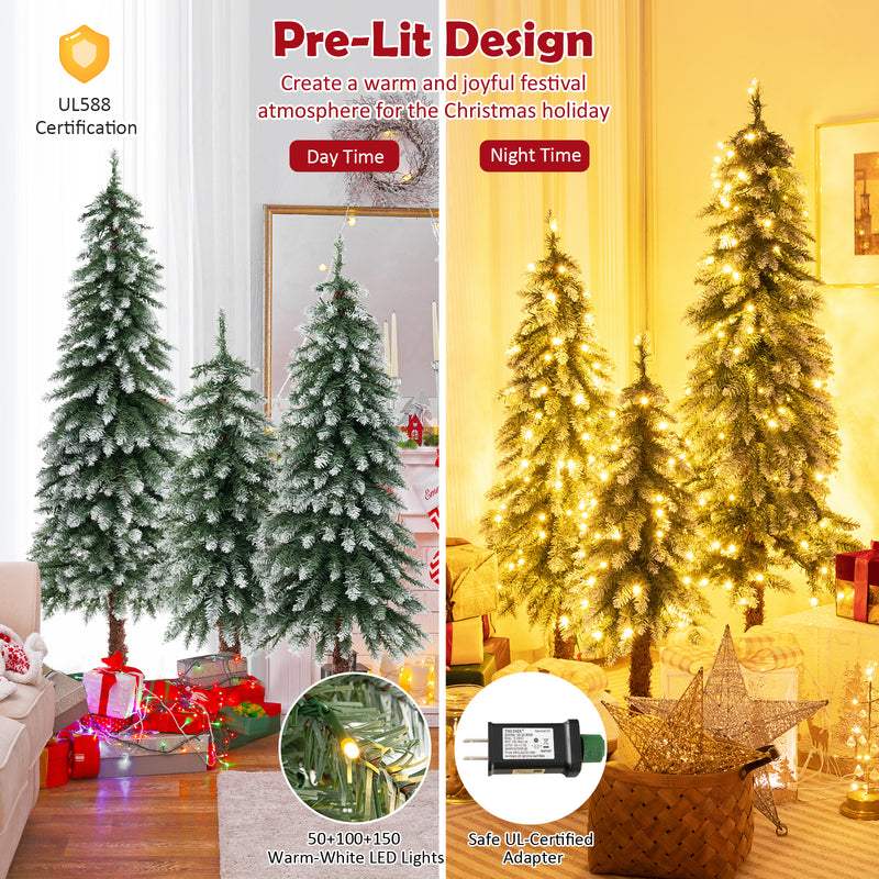 Artificial Xmas Tree Set of 3 with PVC Branch Tips and Warm White LED Lights