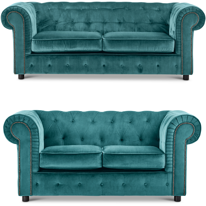 Ashbourne Velvet Chesterfield 2 & 3 Seater Sofa Set