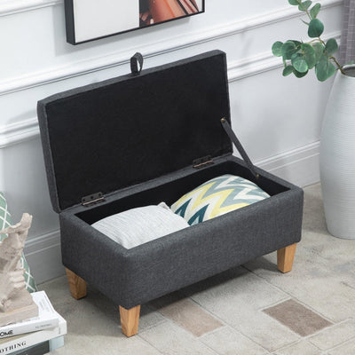 Linen-Look Storage Ottoman, With Padded Top - Grey