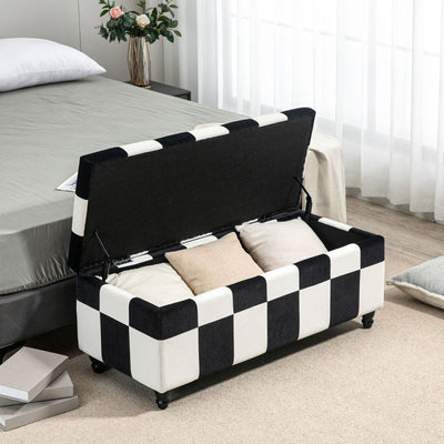 Velvet Storage Ottoman, White And Black