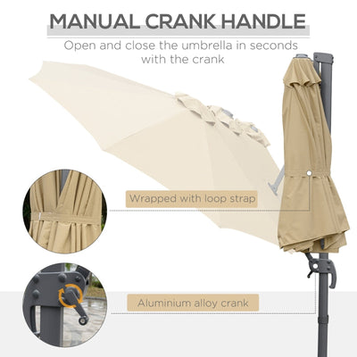 Patio Parasol, Large Double-Sided Rectangular Garden Umbrella- Khaki