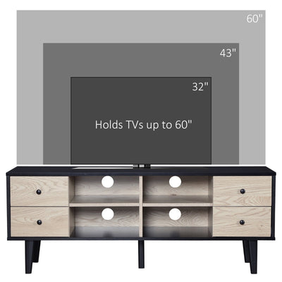 Black Boxy TV Stand, With Wood-Effect Drawers