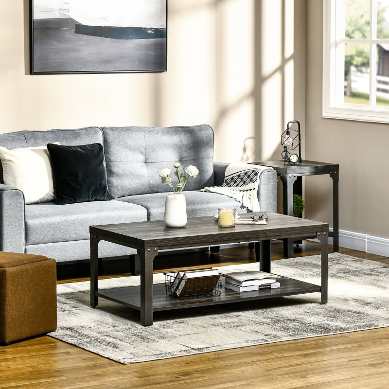 Rustic Coffee Table, Centre With Storage Shelf And Steel Frame