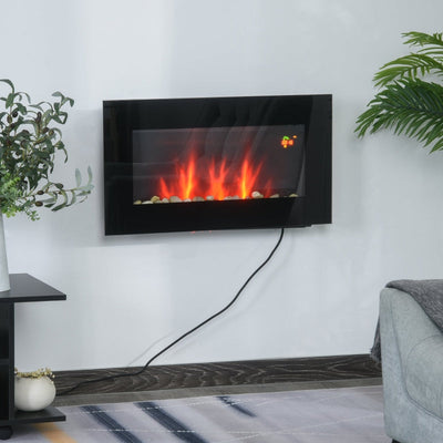 Wall Mounted Tempered Glass Electric Fireplace Heater-Black