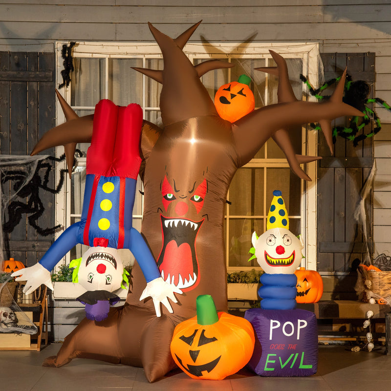 Outsunny Next Day Delivery 7ft Halloween Inflatable Tree with Ghosts, Upside-down Clown Pumpkins