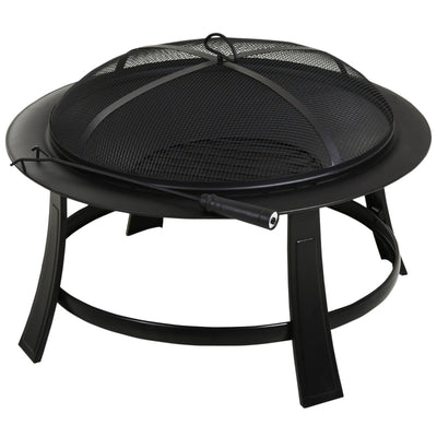 Outsunny 30 Round Metal Fire Pit With Cover-Black