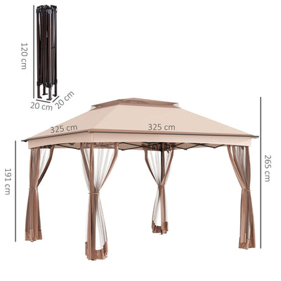 Gazebo, 325Lx325Wx265H Cm-Khaki/Brown