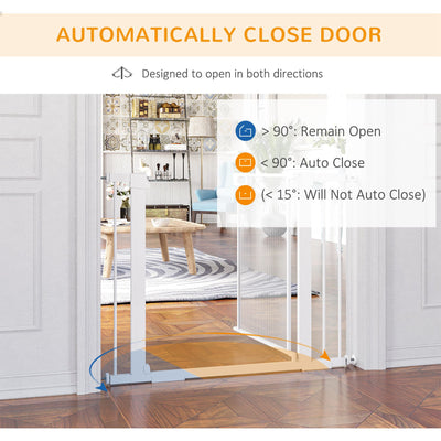 PawHut Pressure Fit Safety Gate for Doorways and Staircases, Dog Gate w/ Auto Closing Door, Pet Barrier for Hallways w/ Double Locking - White