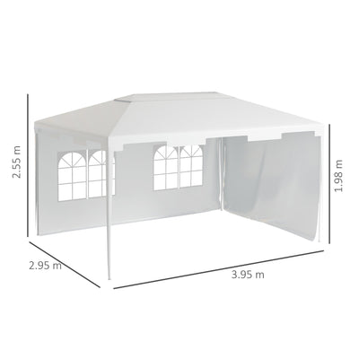 Outsunny 3 x 4 m Garden Gazebo Shelter Marquee Party Tent with 2 Sidewalls for Patio Yard Outdoor, White