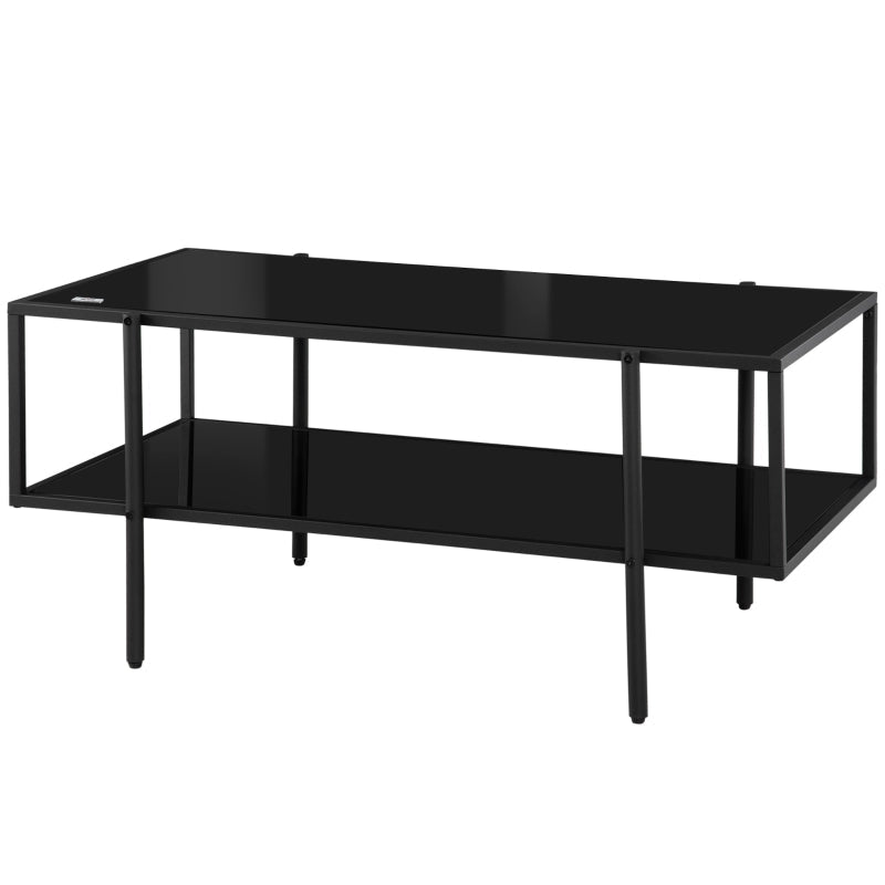 Glass Coffee Table, Centre With 2-Tier Storage Shelf