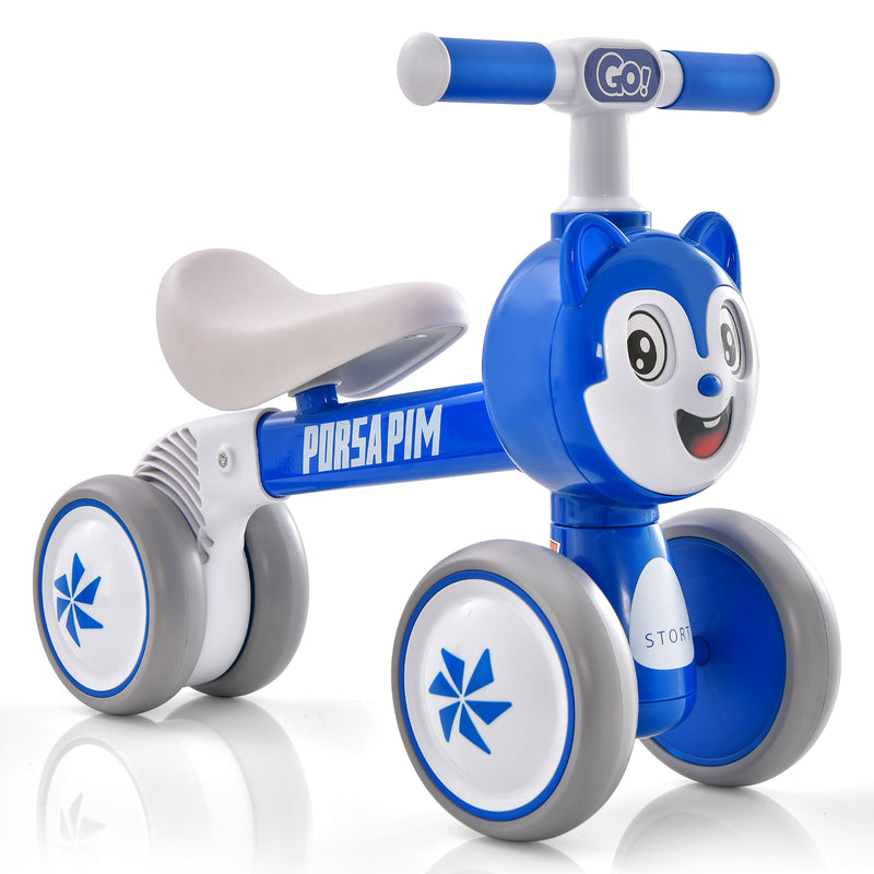 Bicicleta infantil ligera de 4 ruedas sin pedales, color azul