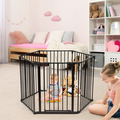 6-Panel Baby Pet Safety Playpen with Walk Through Door-Black