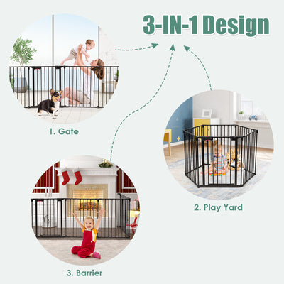 6-Panel Baby Pet Safety Playpen with Walk Through Door-Black