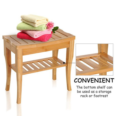 Bamboo Bathroom Shower Bench W/ Lower Shelf