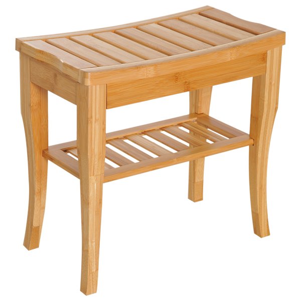 Bamboo Bathroom Shower Bench W/ Lower Shelf