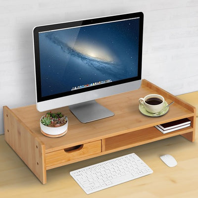 Bamboo Desktop/Monitor Riser W/ Drawer, 49Lx25.5Wx11.5H Cm