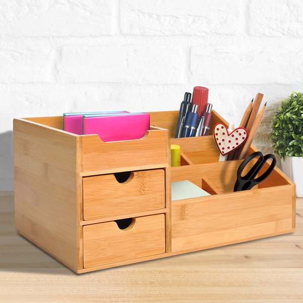 Bamboo Desktop Organiser, 33Lx20.5Wx15.5H Cm