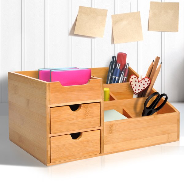 Bamboo Desktop Organiser, 33Lx20.5Wx15.5H Cm