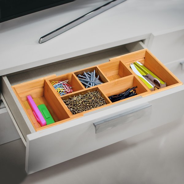 Bamboo Expandable Organiser, 24.6Lx17.6Wx7H Cm.