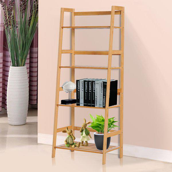 Bamboo Freestanding 4-Tier Ladder Bookcase - Natural Color