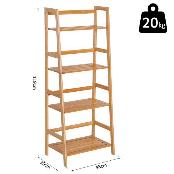 Bamboo Freestanding 4-Tier Ladder Bookcase - Natural Color