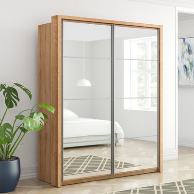 Barse 2 Door Mirrored Sliding Wardrobe 180cm - Oak, White, Grey