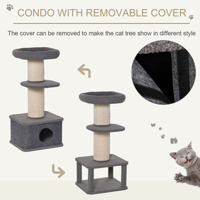 PawHut Cat Tree Kitten Tower Multi-level Activity Centre Pet Furniture with Sisal Scratching Post Condo Plush Perches Grey