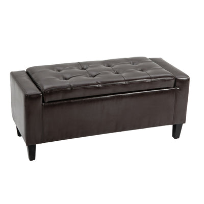 PU Leather Storage Ottoman Bench , Brown