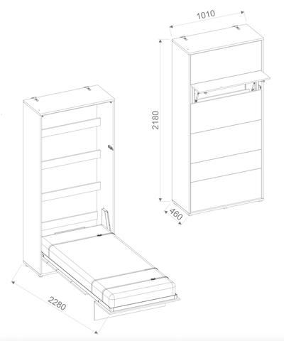 BC-03 Vertical Wall Bed Concept 90cm With Storage Cabinets and LED