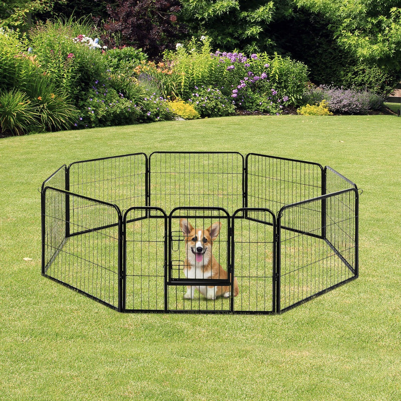 PawHut Heavy Duty Dog Pet Puppy Metal Playpen Play Pen Rabbit Pig Hutch Run Enclosure Foldable Black 80 x 60 cm (Small)