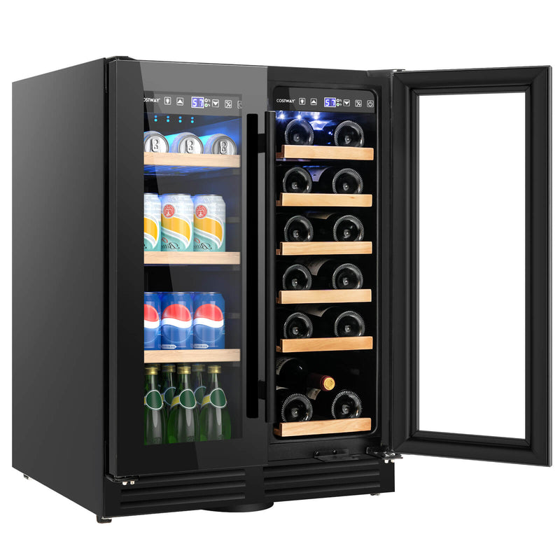 2-Door Dual Zone Beverage Wine Fridge with Auto Defrost Function-Black