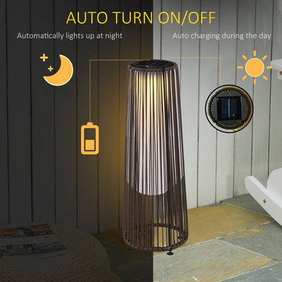 Patio Garden Solar Powered Lights Woven Resin Wicker Lantern Auto On/Off