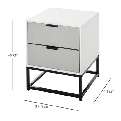 HOMCOM Bedside Cabinet with 2 Drawer Storage Unit, Unique Shape Bedroom Table Nightstand with Metal Base, for Living Room, Study Room, Dorm