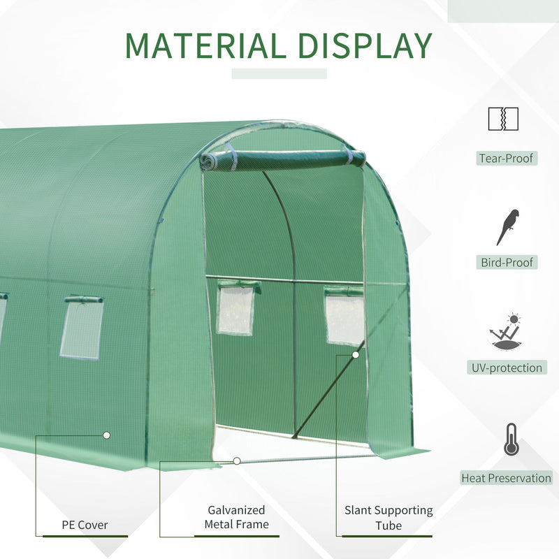 Outsunny 4x2 m Polytunnel Walk-in Greenhouse with Zip Door and Windows-Green