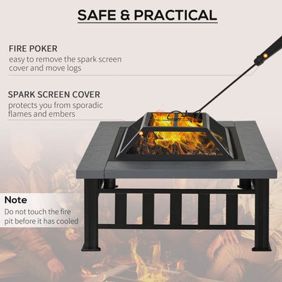 Metal Large Firepit Outdoor Square Brazier , Black