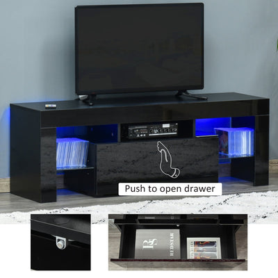 High Gloss Futuristic TV Stand, With LED Lights - Black