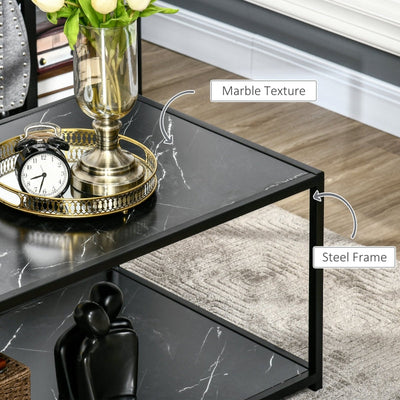 Faux Marble Coffee Table, With Two-Tiers - Black