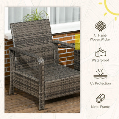 2-Seater PE Rattan Garden Seating Set W/ 2 Padded Chair Storage Table Grey