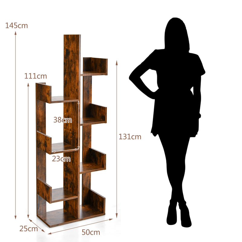 Estantería en forma de árbol con 8 estantes de almacenamiento - Marrón rústico